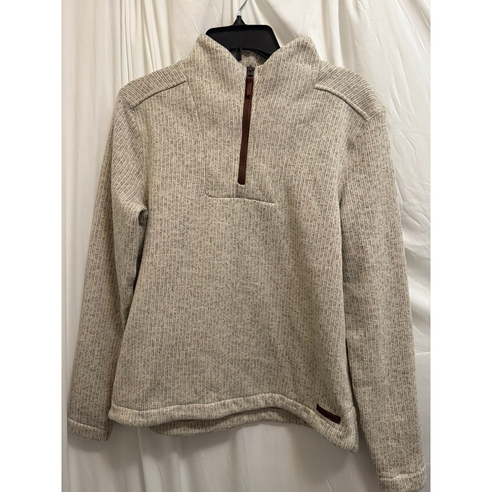 Cinch Mens Quarter Zip Pullover Sweater Oatmeal Heather Ribbed Knit Size Medium